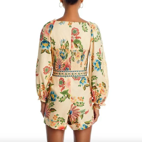 NWT FARM Rio Sand Delicate Garden Lace Romper in Size Small